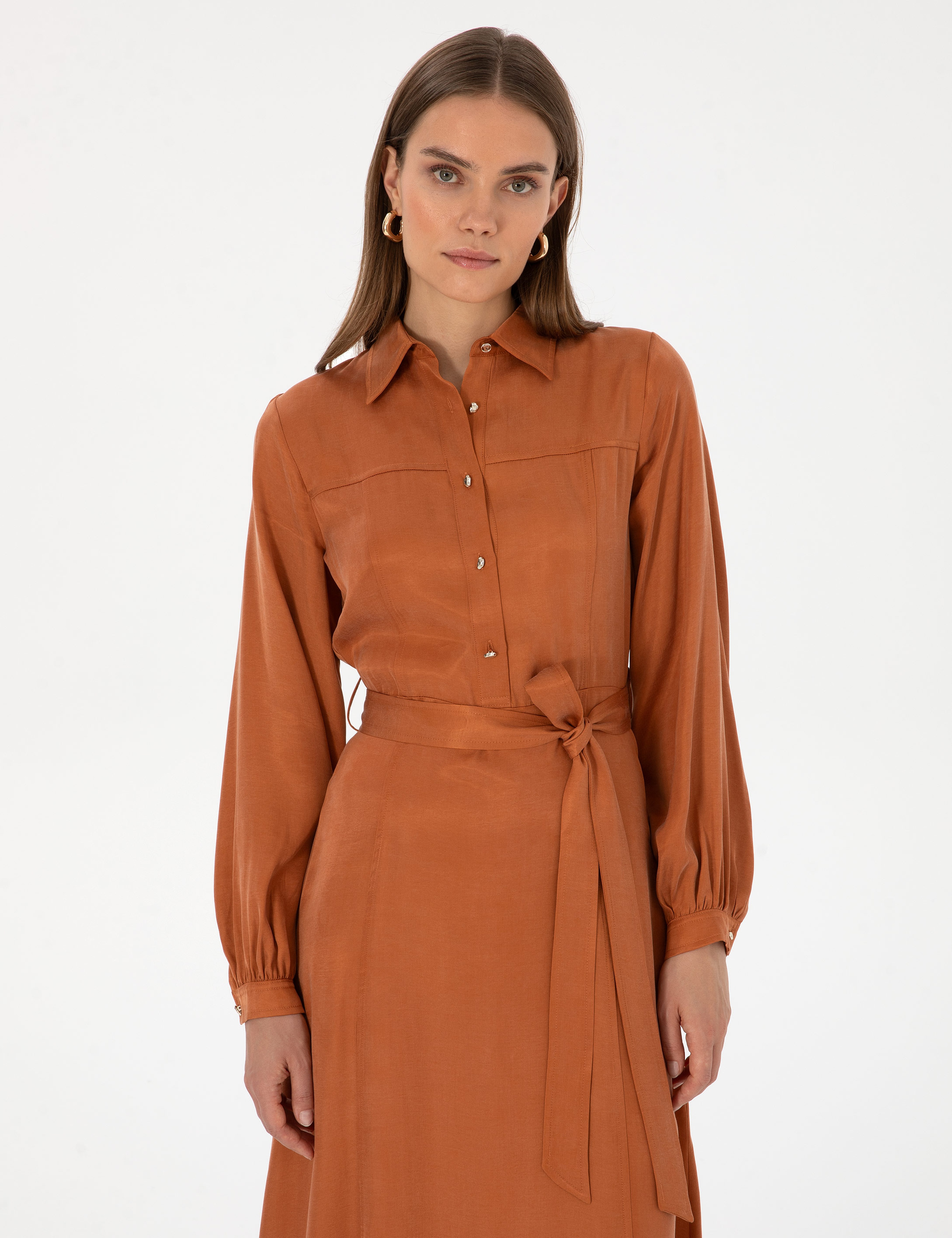 Tarçın Comfort Fit Dokuma Elbise - Image 2