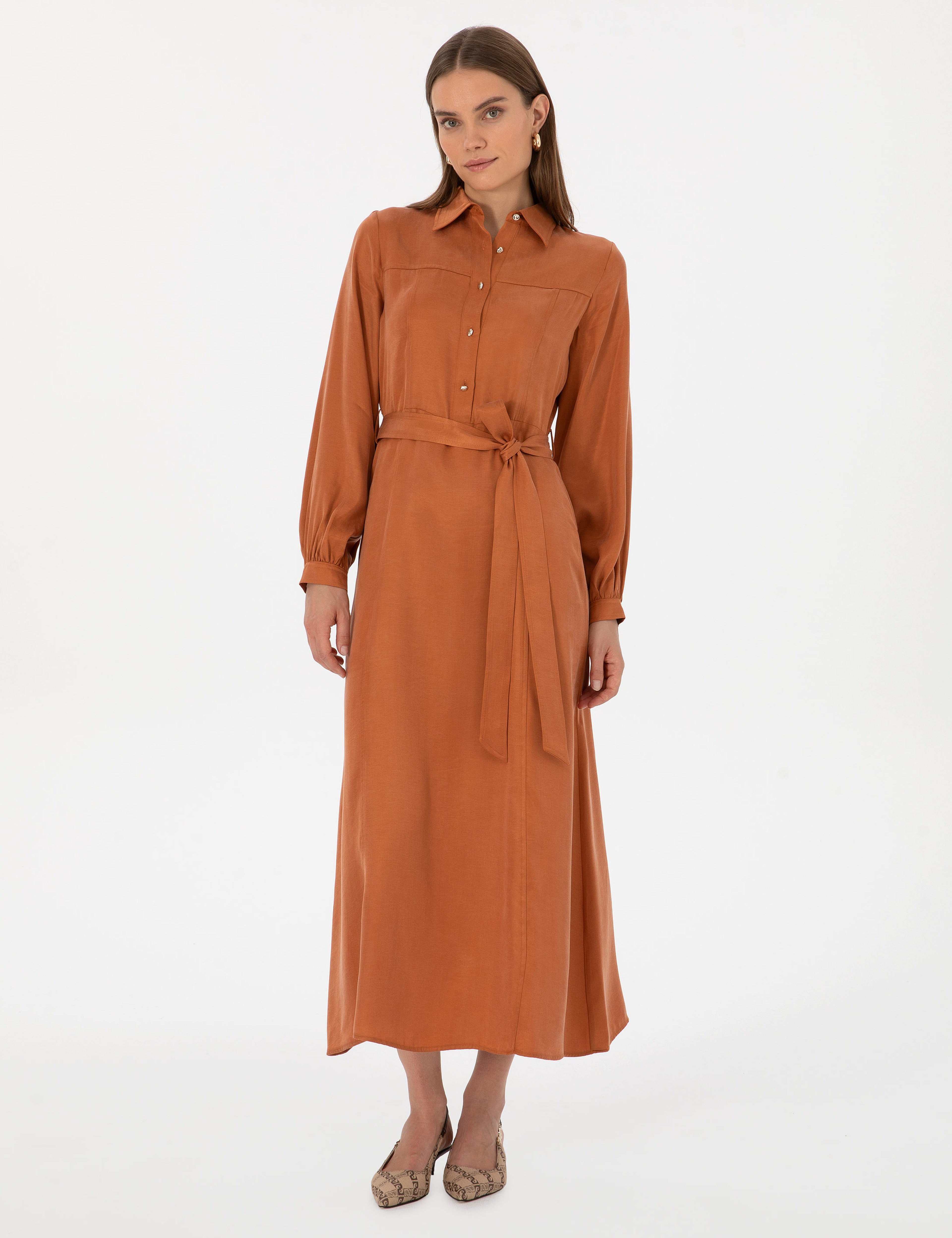 Tarçın Comfort Fit Dokuma Elbise - Image 1