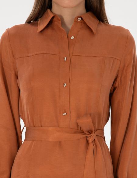 Tarçın Comfort Fit Dokuma Elbise - 50313239002