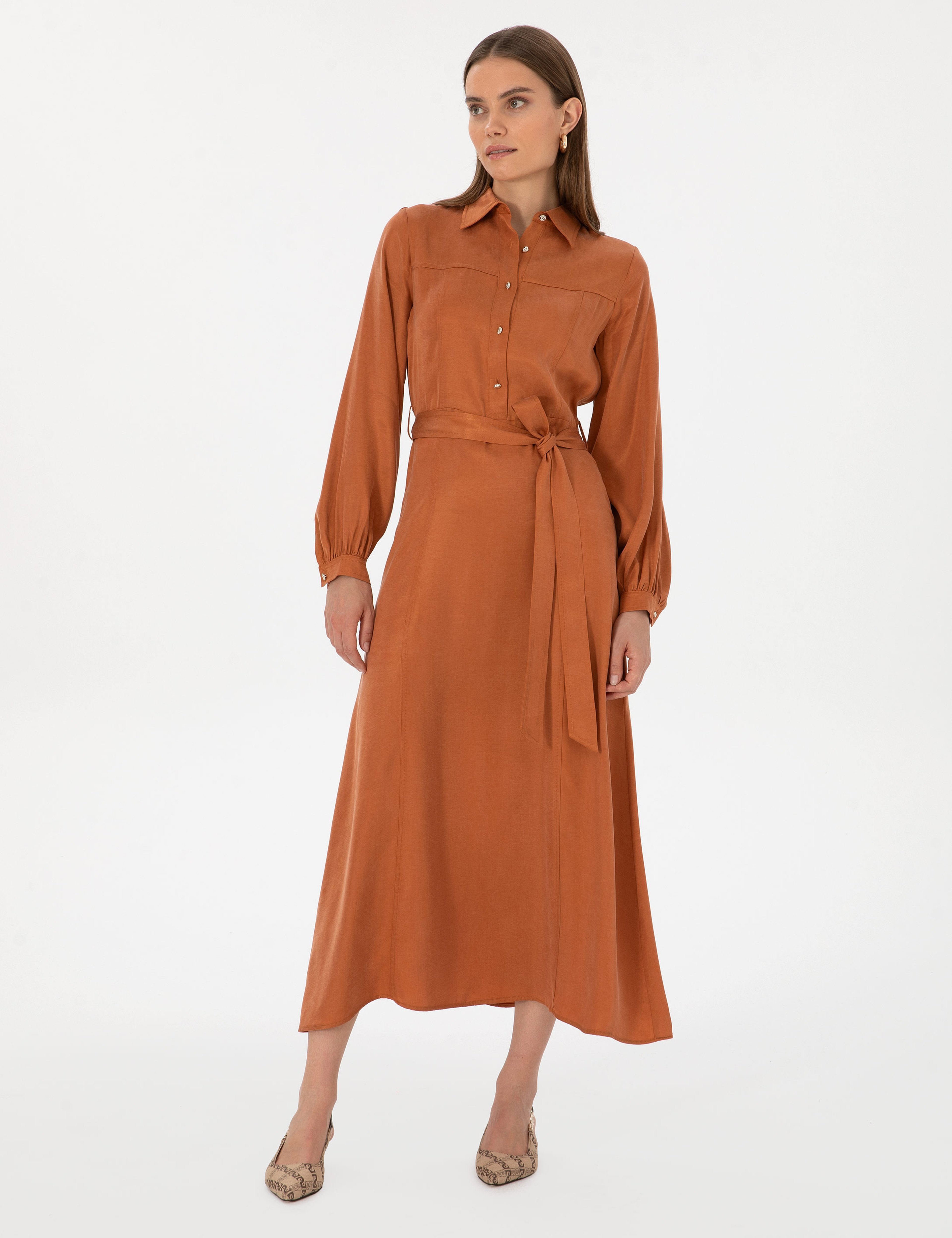 Tarçın Comfort Fit Dokuma Elbise - Image 3