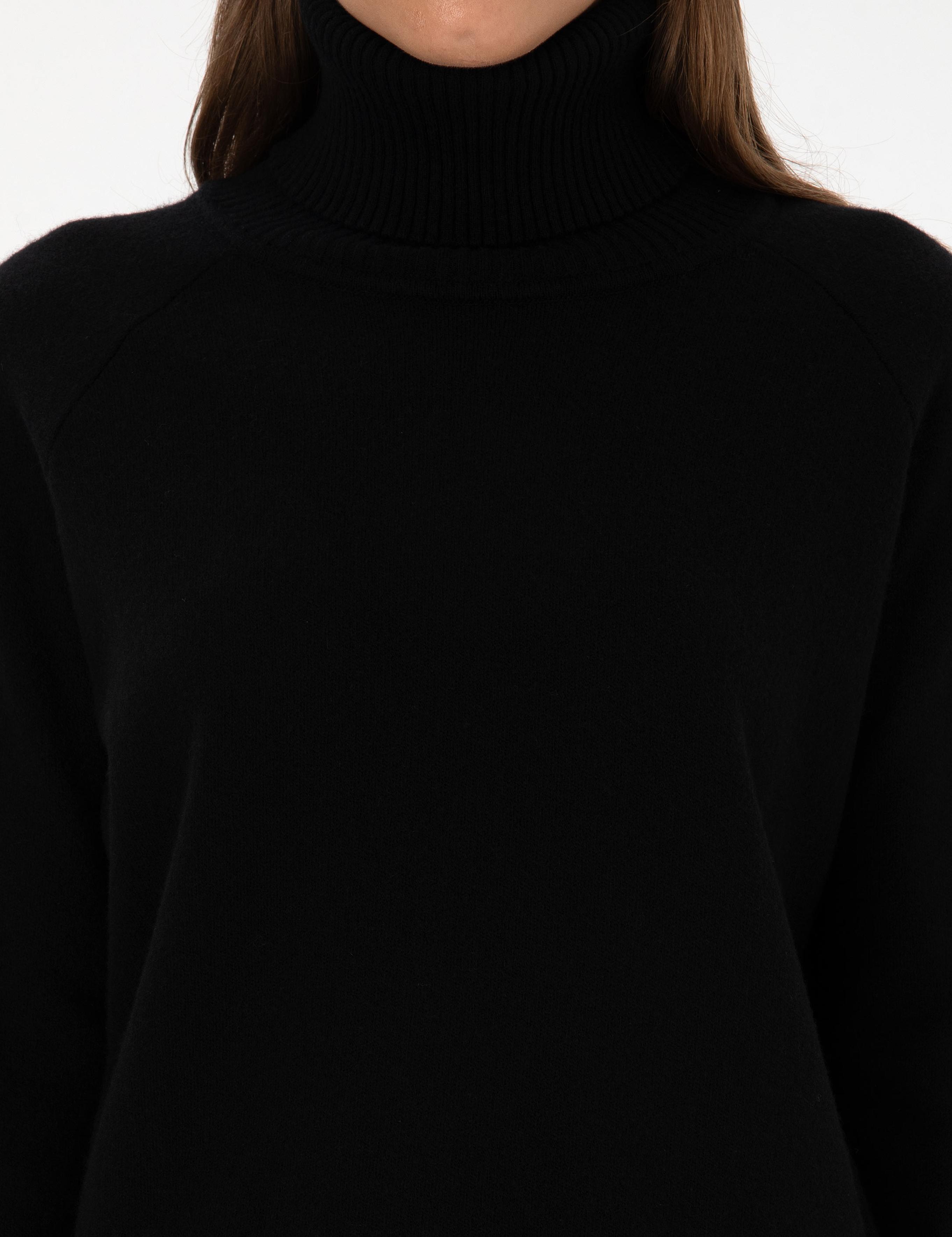 Siyah Comfort Fit Yün Balıkçı Yaka Kazak