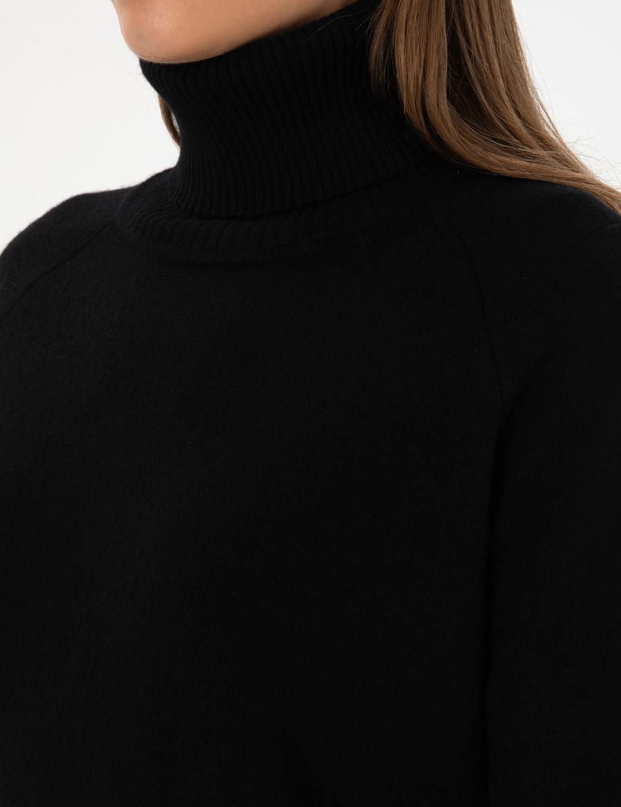 Siyah Comfort Fit Yün Balıkçı Yaka Kazak