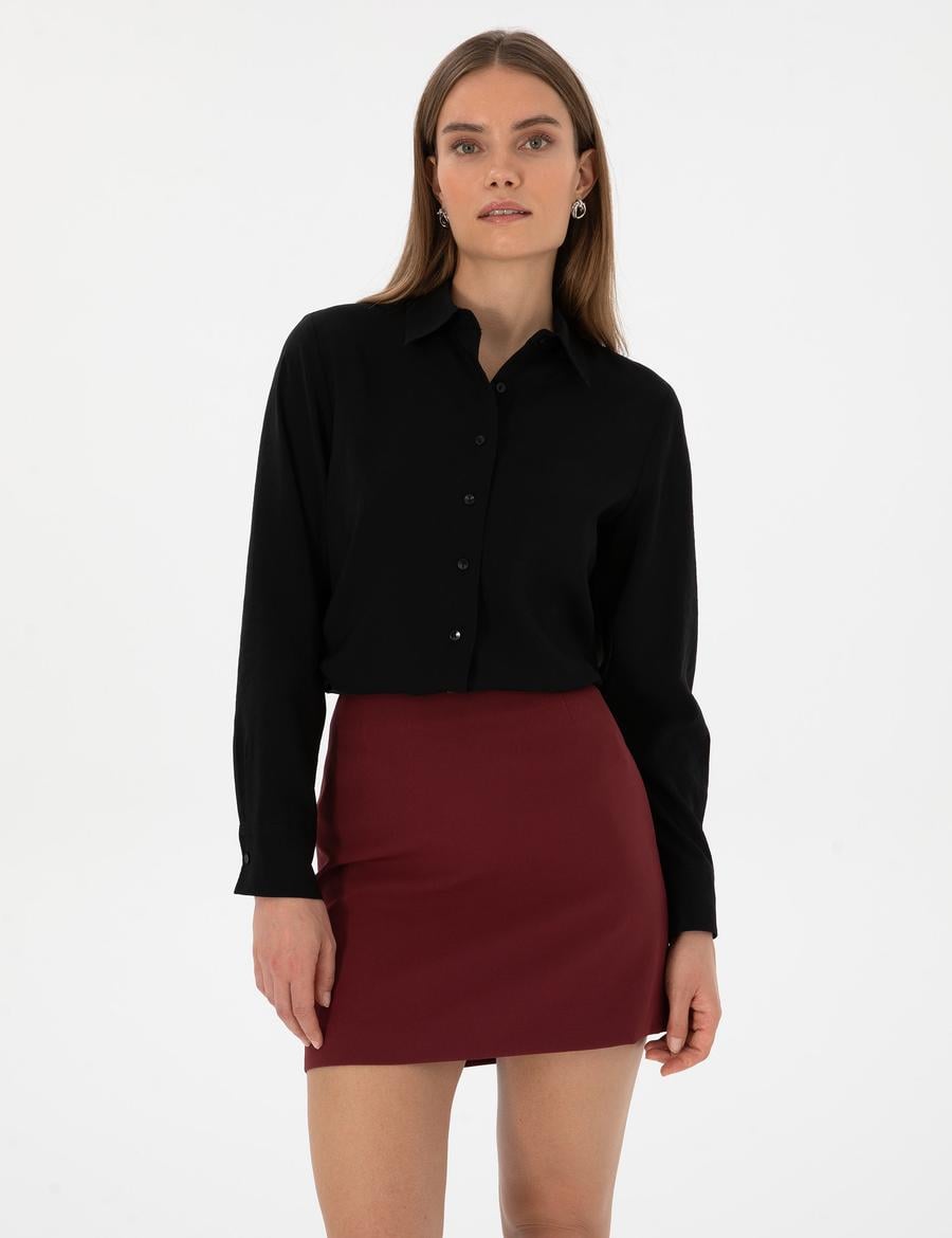 Siyah Modal Karışımlı Regular Fit Uzun Kollu Gömlek