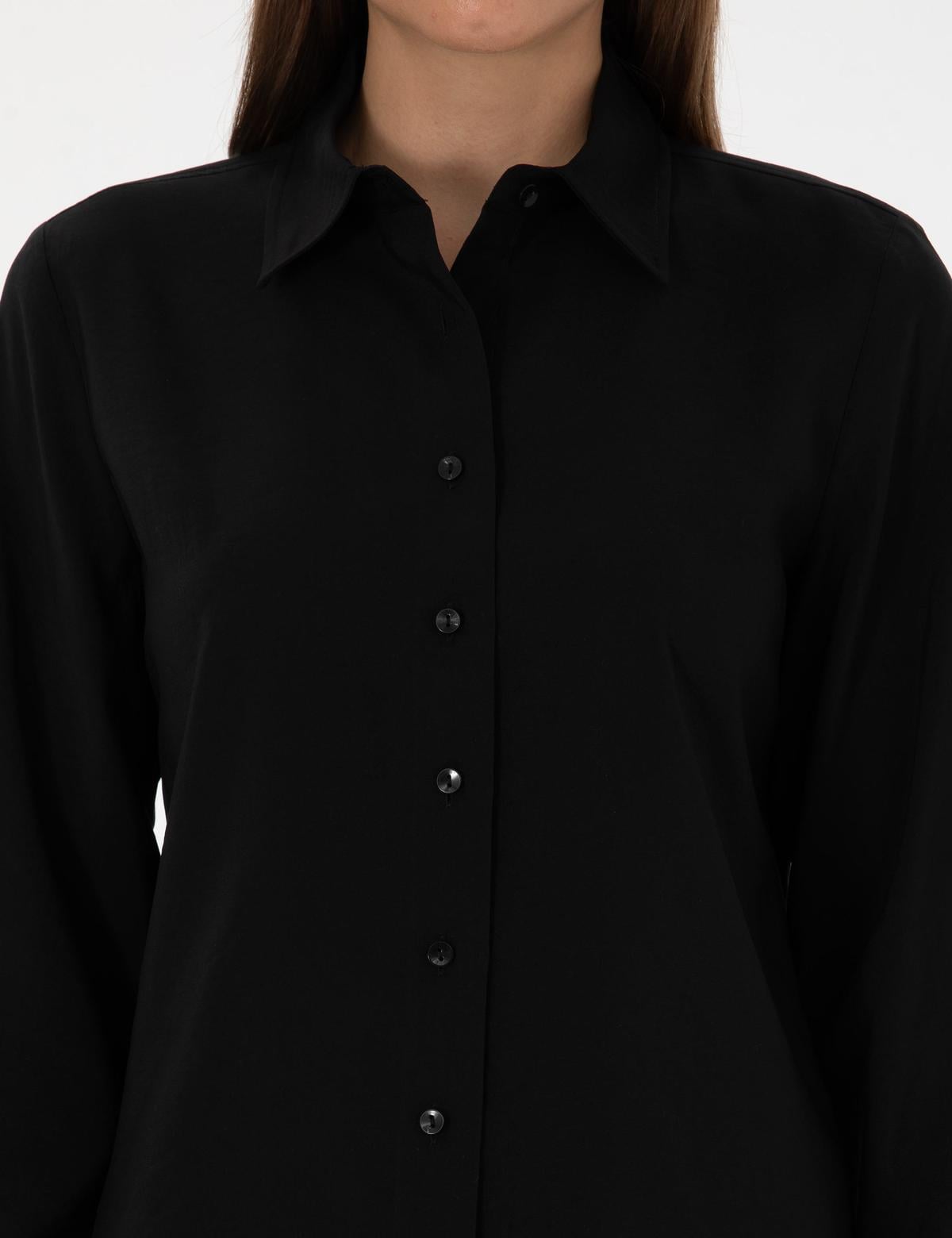 Siyah Modal Karışımlı Regular Fit Uzun Kollu Gömlek - 50318195013