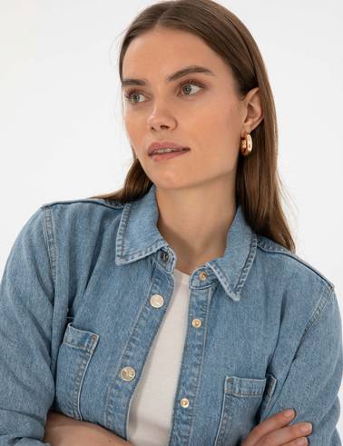 Açık Mavi Comfort Fit Jean Gömlek
