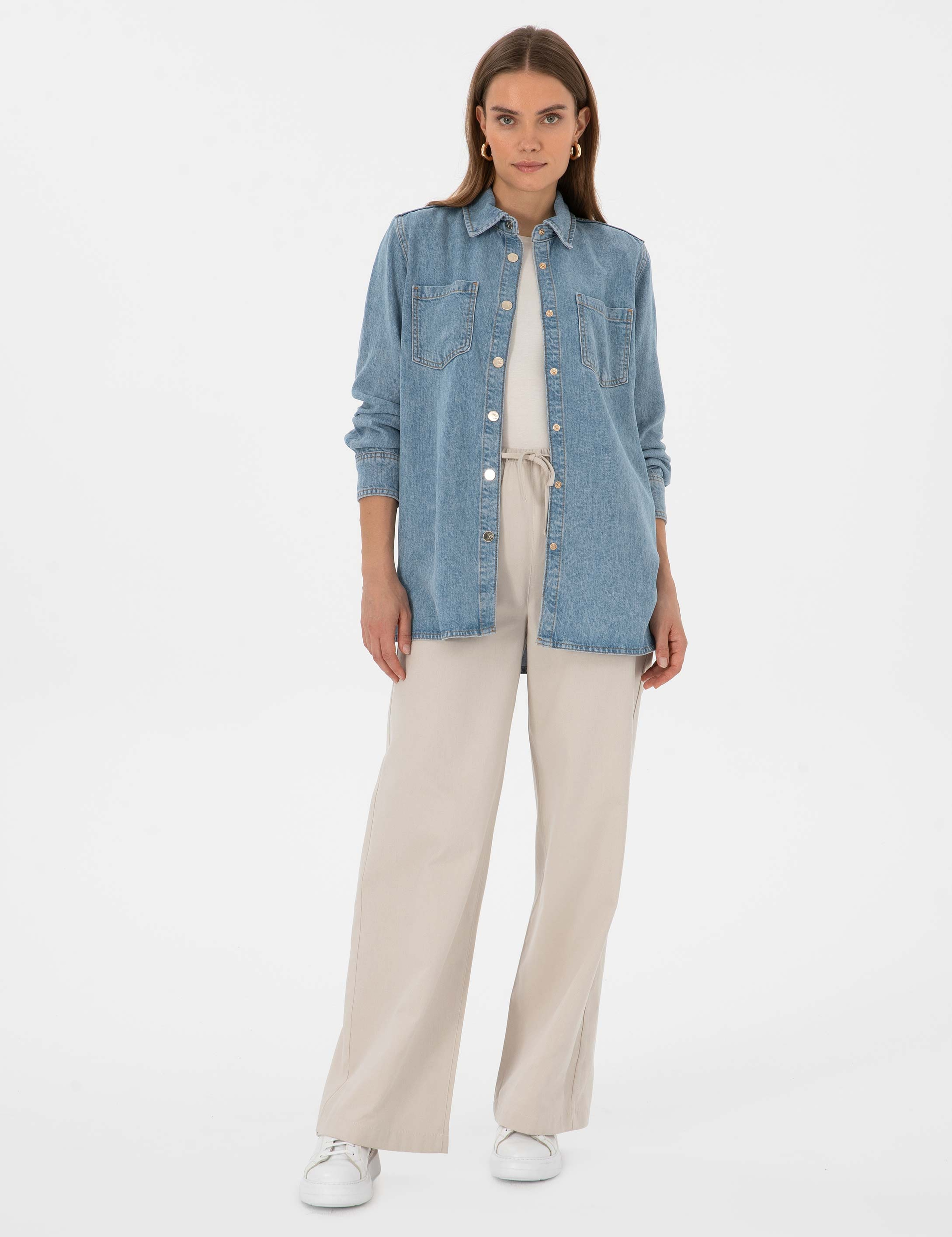 Açık Mavi Comfort Fit Jean Gömlek - Image 4