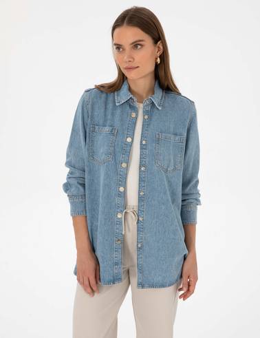 Açık Mavi Comfort Fit Jean Gömlek