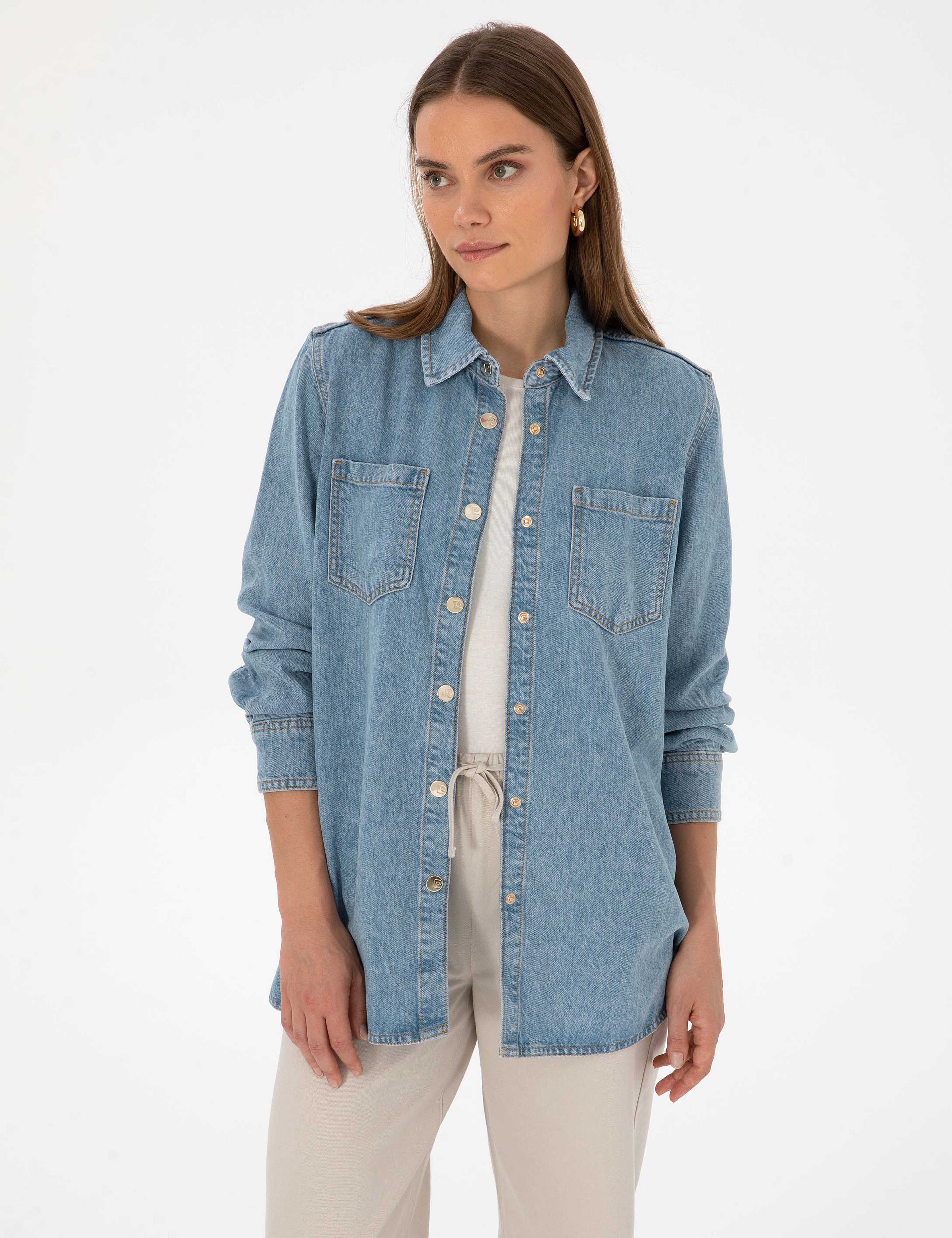 Açık Mavi Comfort Fit Jean Gömlek - Image 3