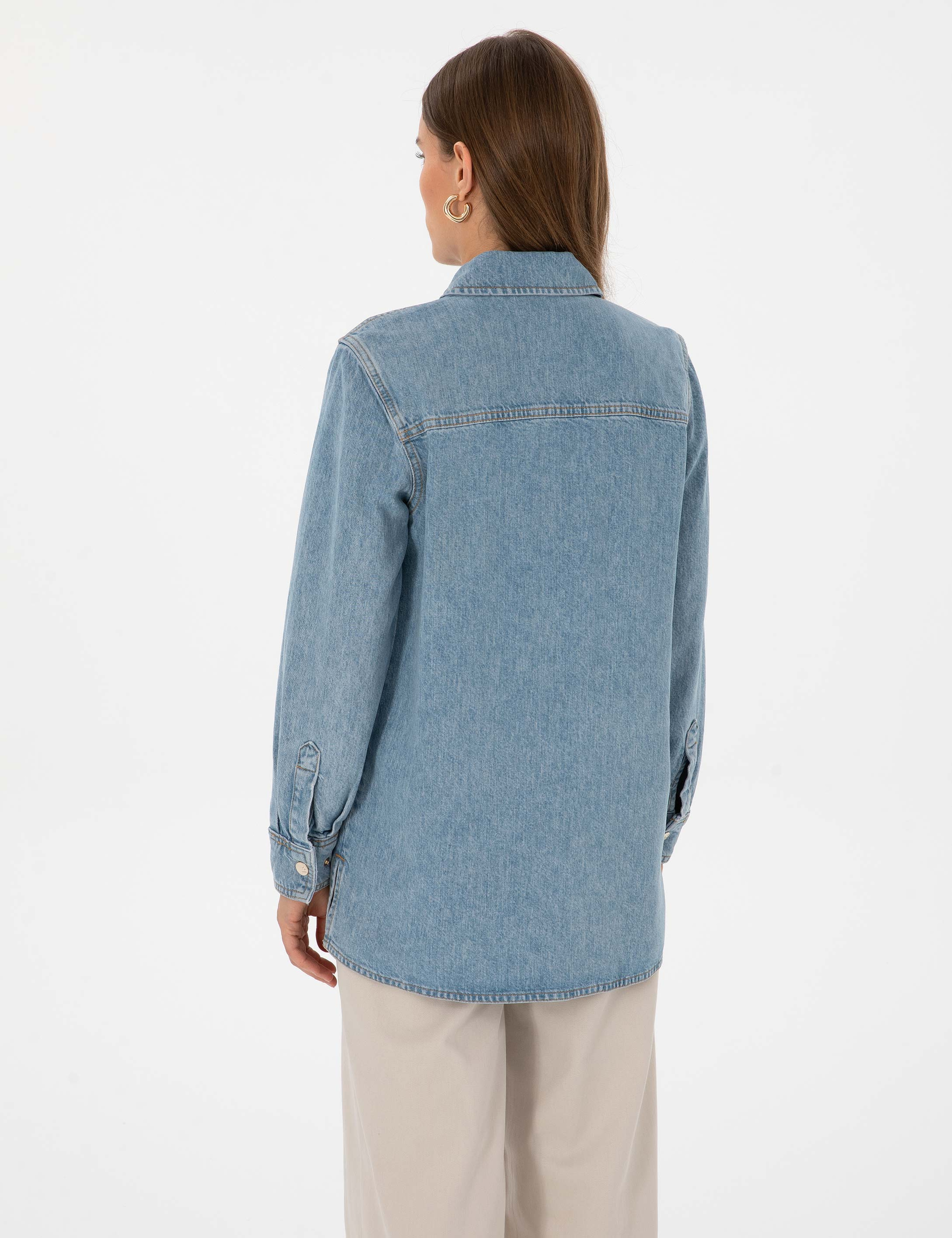 Açık Mavi Comfort Fit Jean Gömlek - Image 5