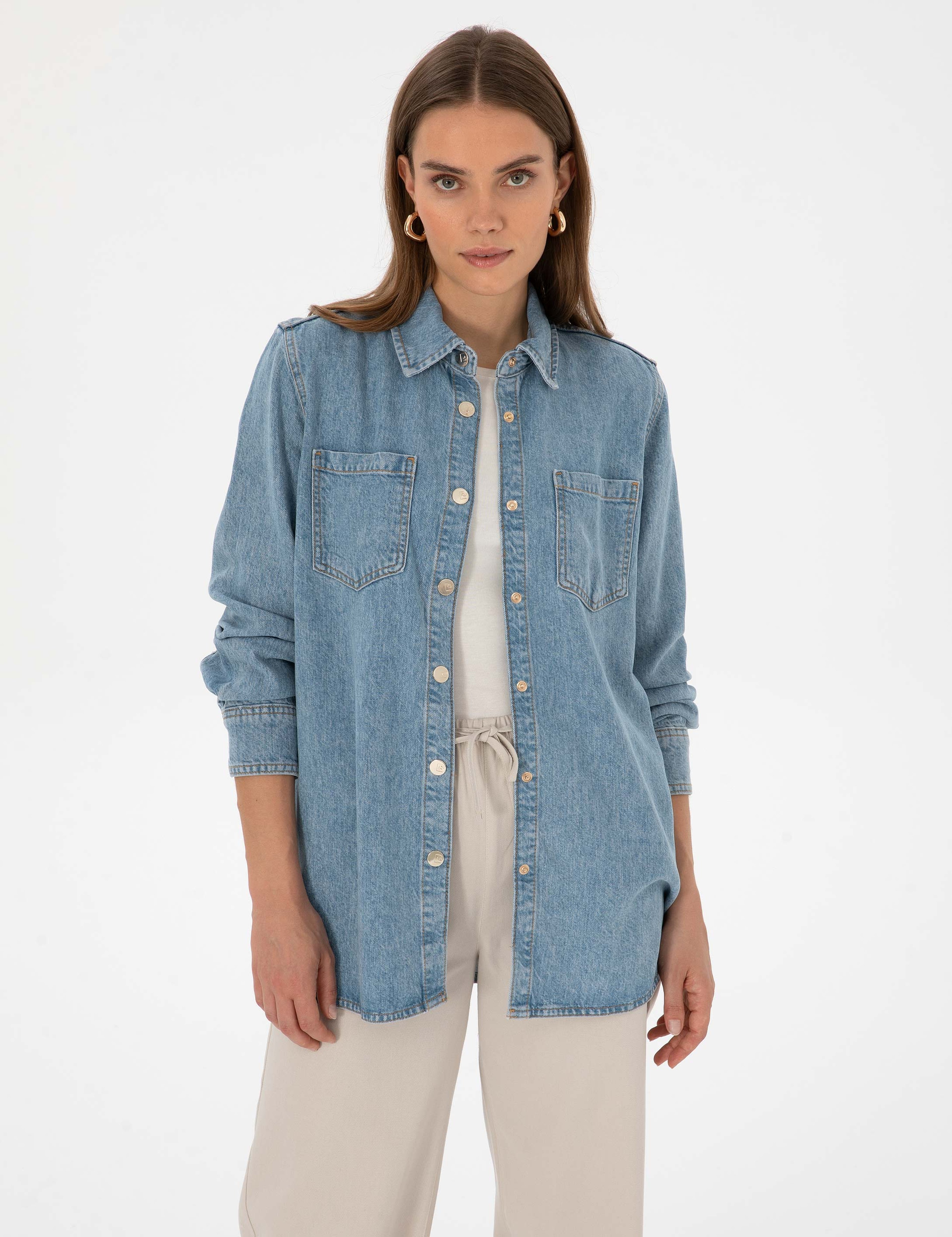 Açık Mavi Comfort Fit Jean Gömlek - Image 1