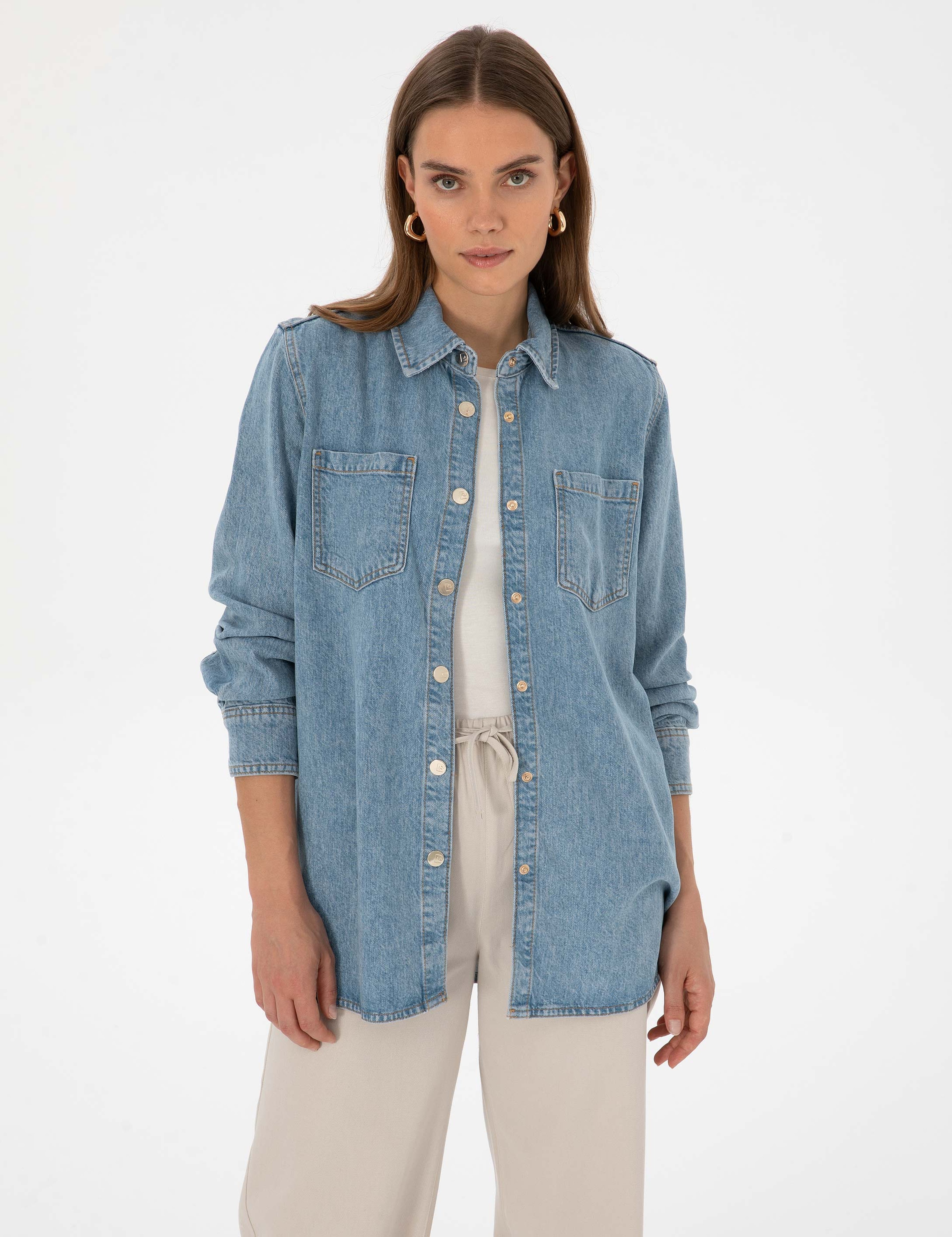 Açık Mavi Comfort Fit Jean Gömlek