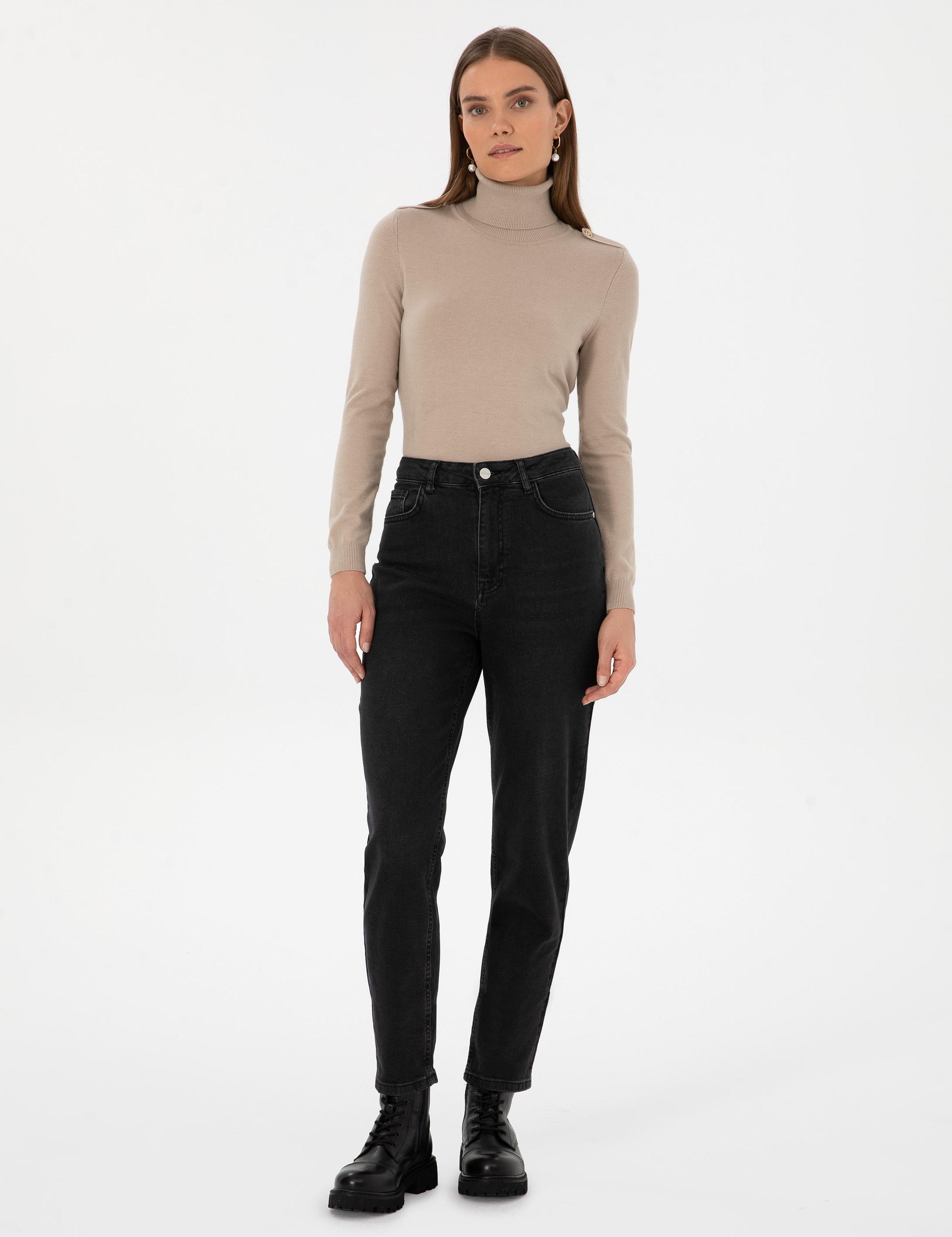 Antrasit Mom High Waist Fit Jean Pantolon