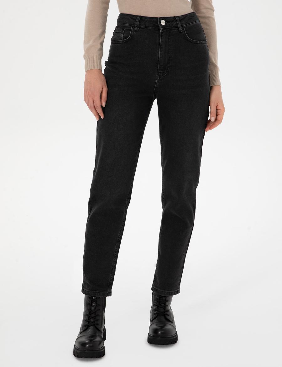 Antrasit Mom High Waist Fit Jean Pantolon