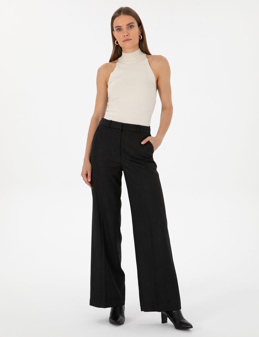 Siyah Palazzo Kumaş Pantolon