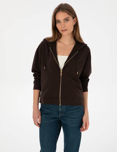 Kahverengi Comfort Fit Fermuarlı Sweatshirt