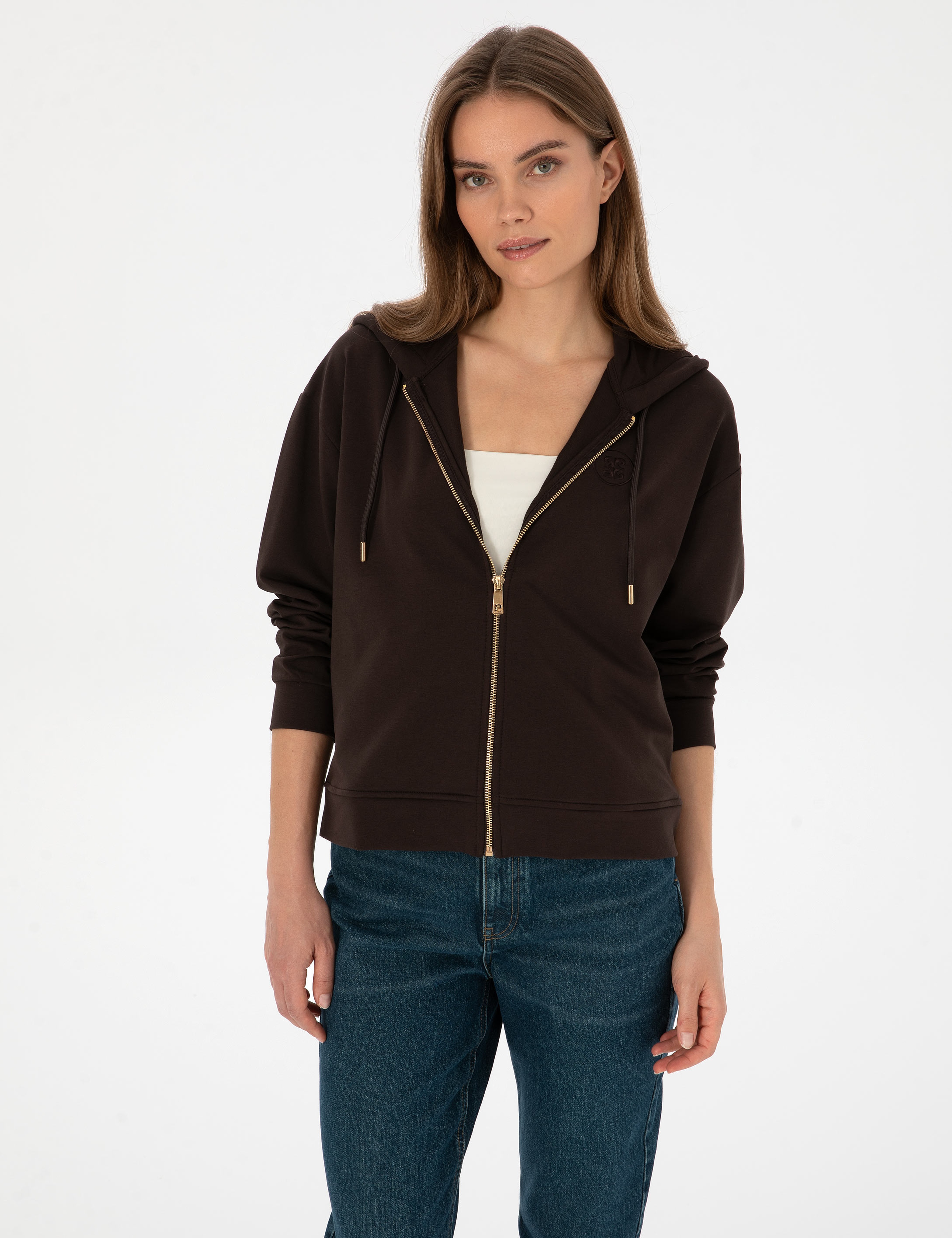 Kahverengi Comfort Fit Fermuarlı Sweatshirt - Image 3