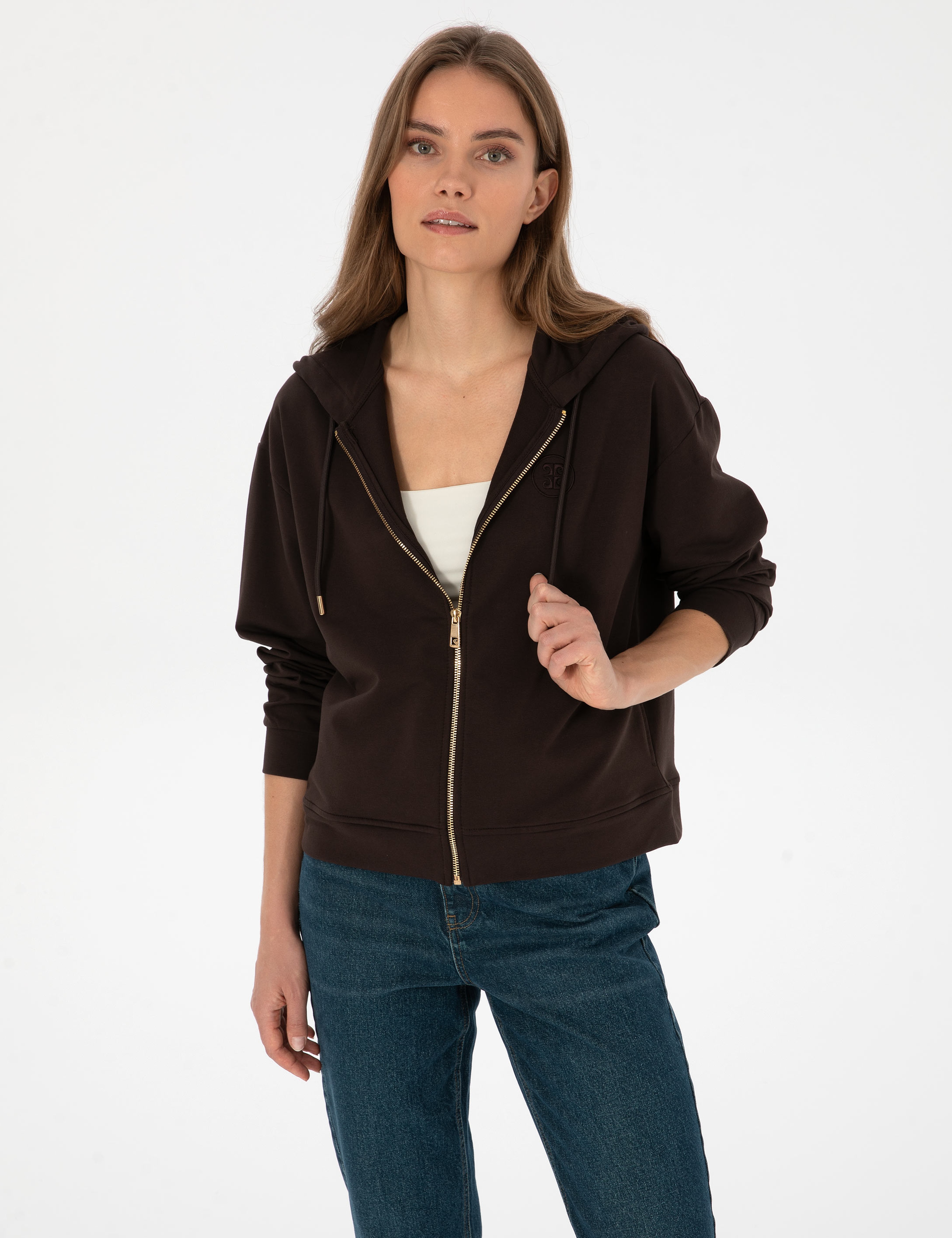 Kahverengi Comfort Fit Fermuarlı Sweatshirt