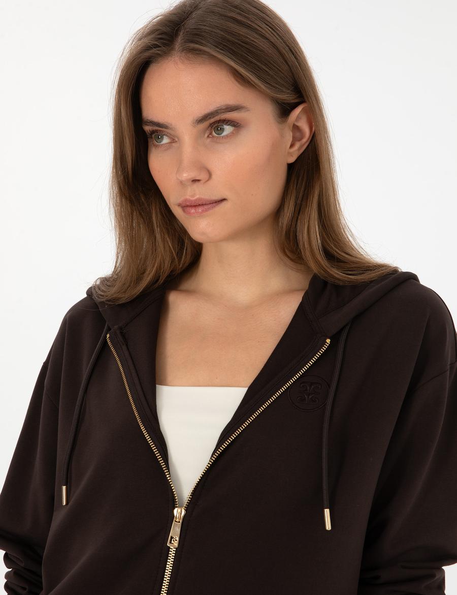 Kahverengi Comfort Fit Fermuarlı Sweatshirt