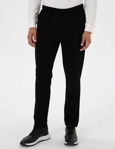 Siyah Slim Fit 3 İplik Düz Paça Eşofman Altı