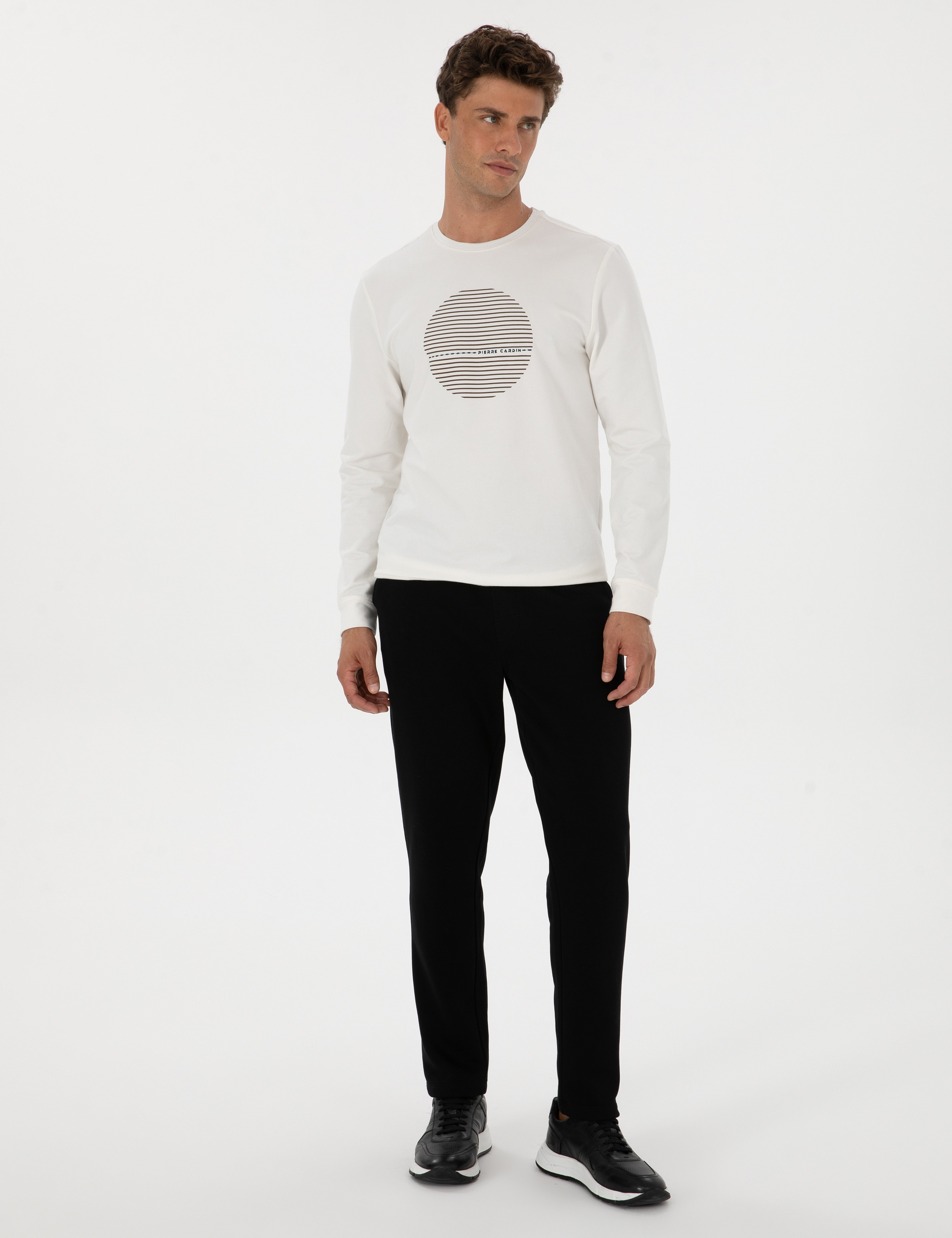 Siyah Slim Fit 3 İplik Düz Paça Eşofman Altı - Image 1