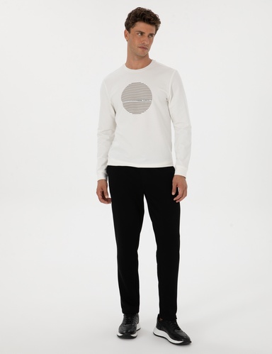 Siyah Slim Fit 3 İplik Düz Paça Eşofman Altı