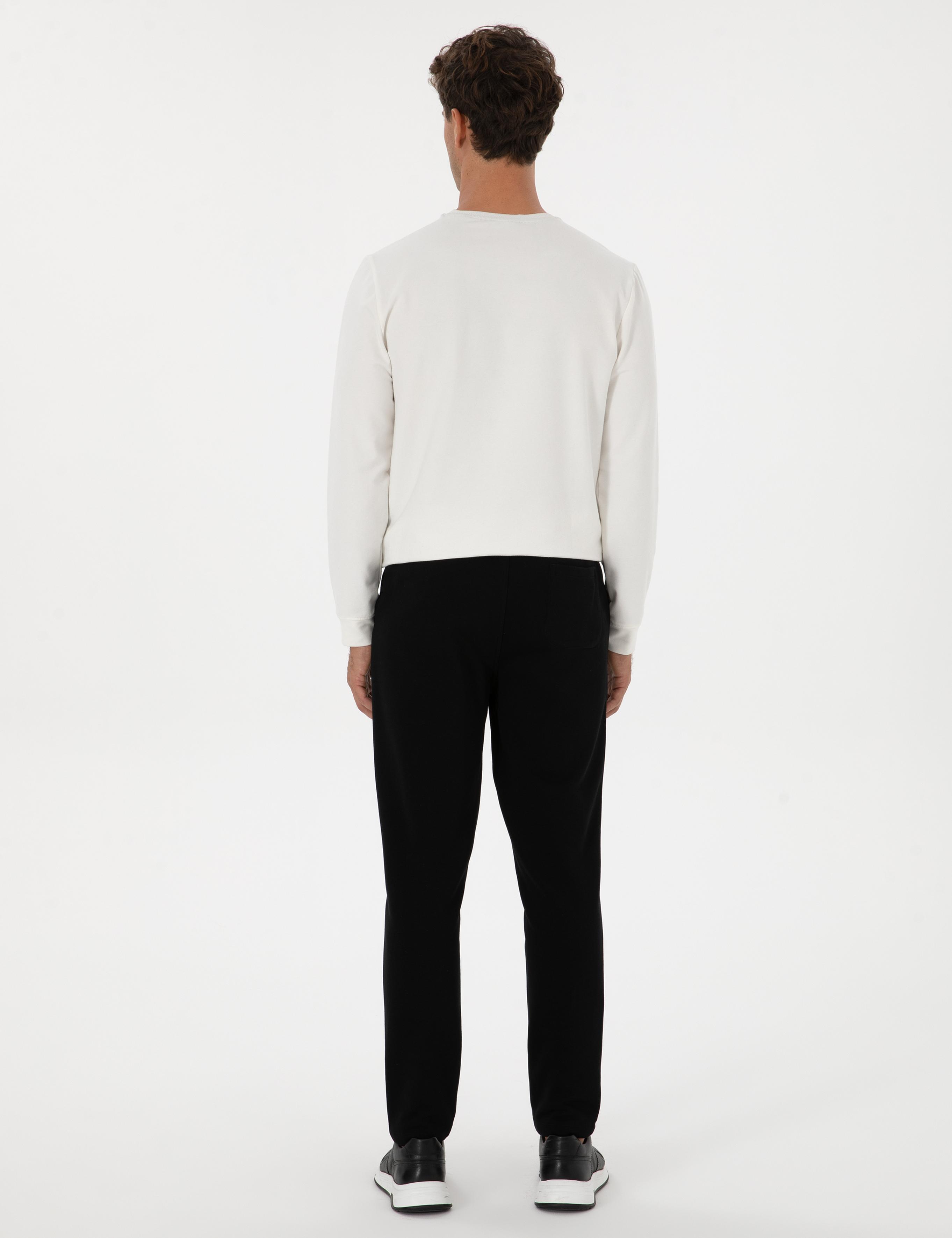 Siyah Slim Fit 3 İplik Düz Paça Eşofman Altı