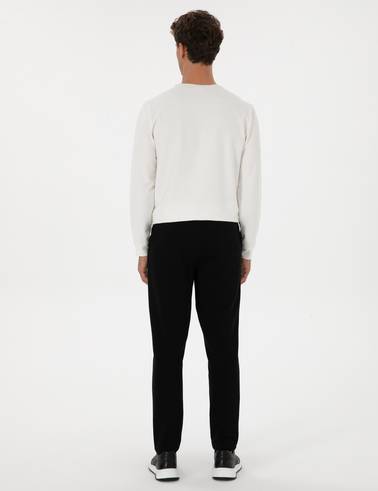 Siyah Slim Fit 3 İplik Düz Paça Eşofman Altı