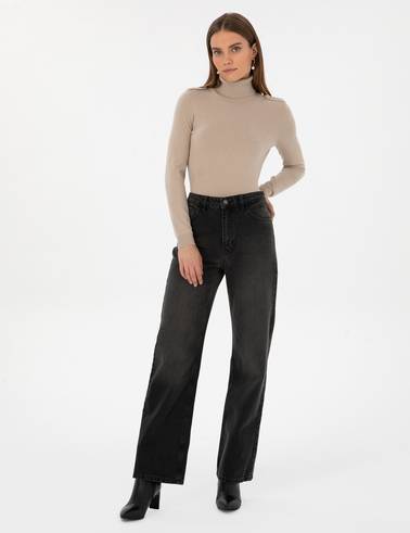 Siyah Loose Fit Jean Pantolon
