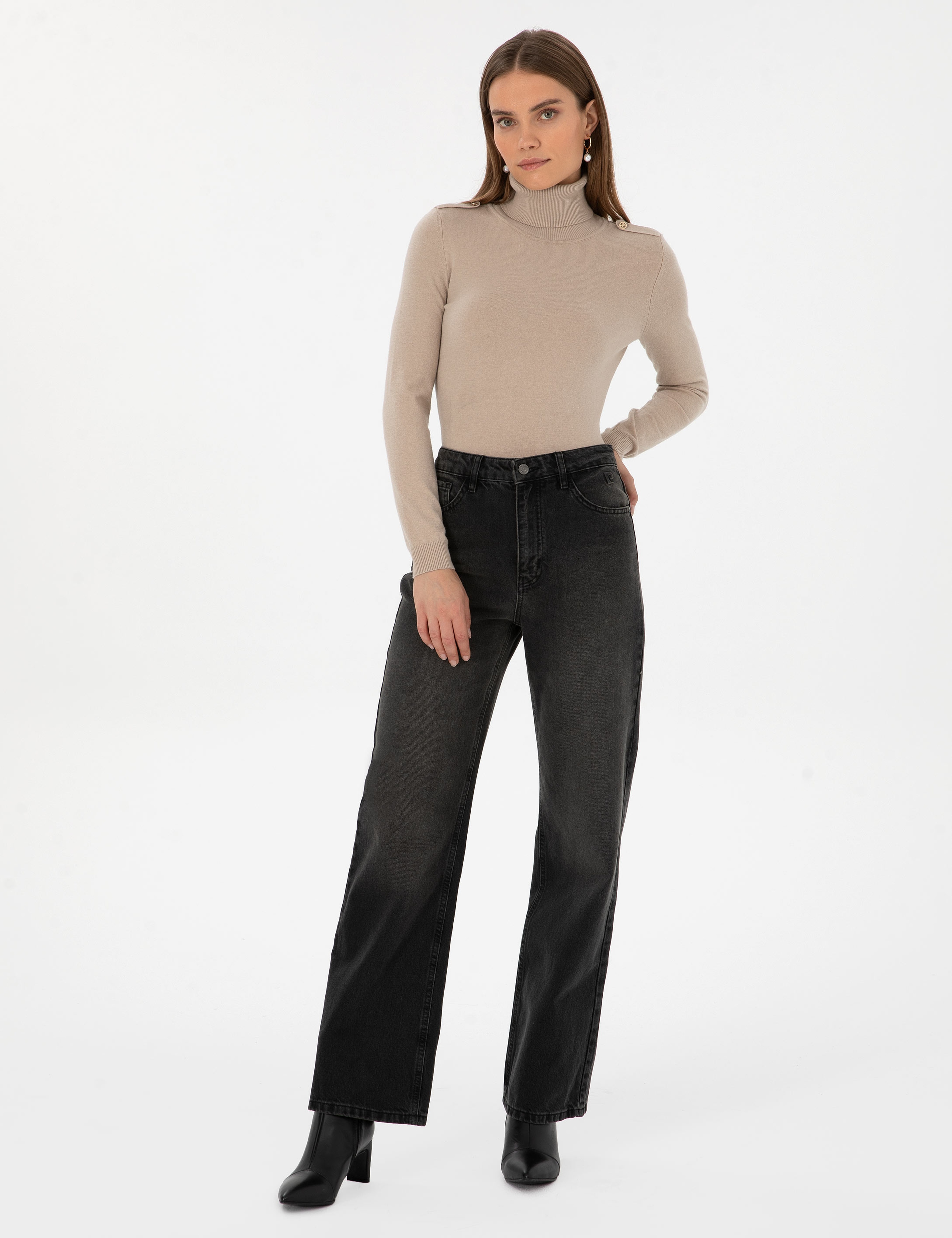 Siyah Loose Fit Jean Pantolon - Image 3