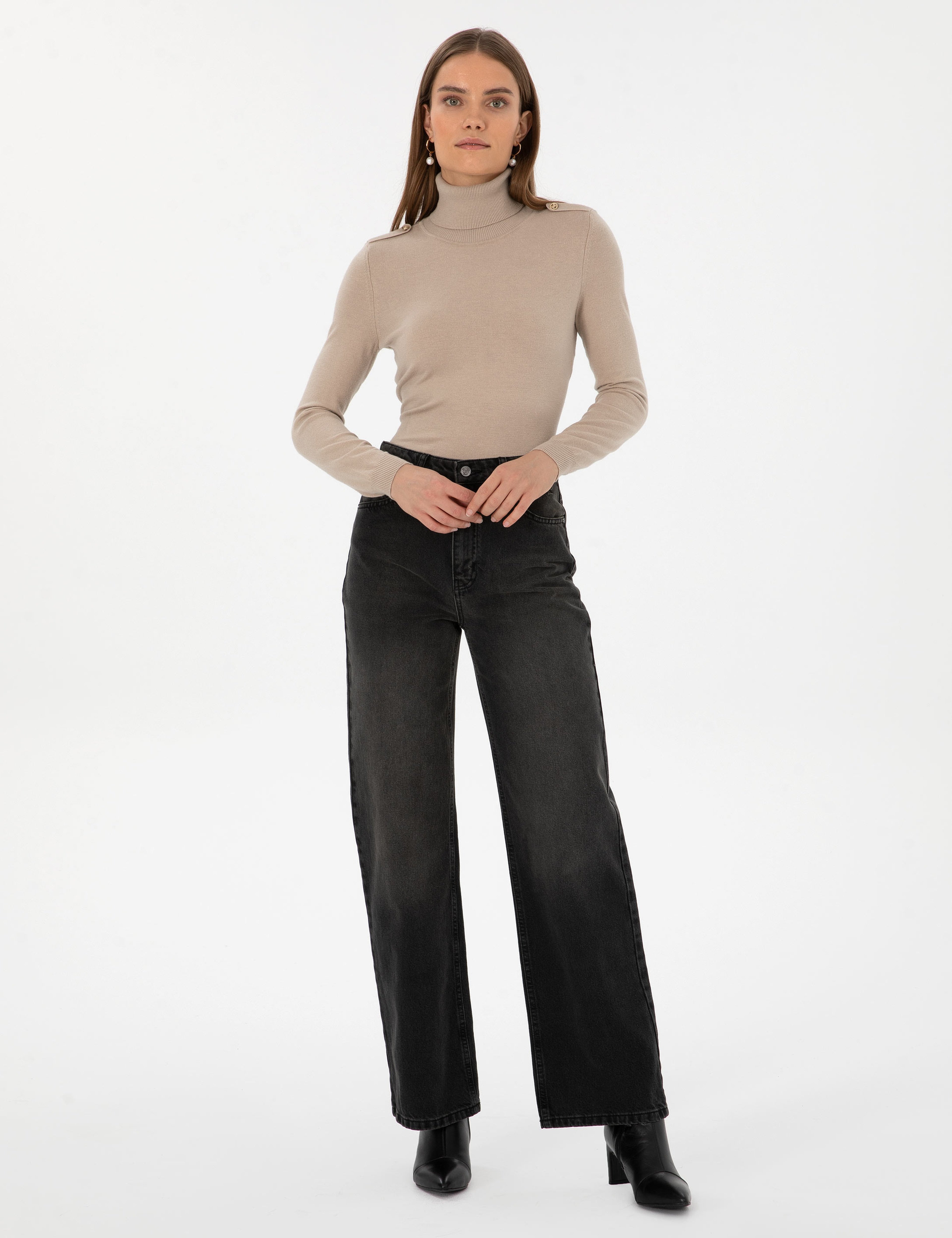 Siyah Loose Fit Jean Pantolon - Image 1
