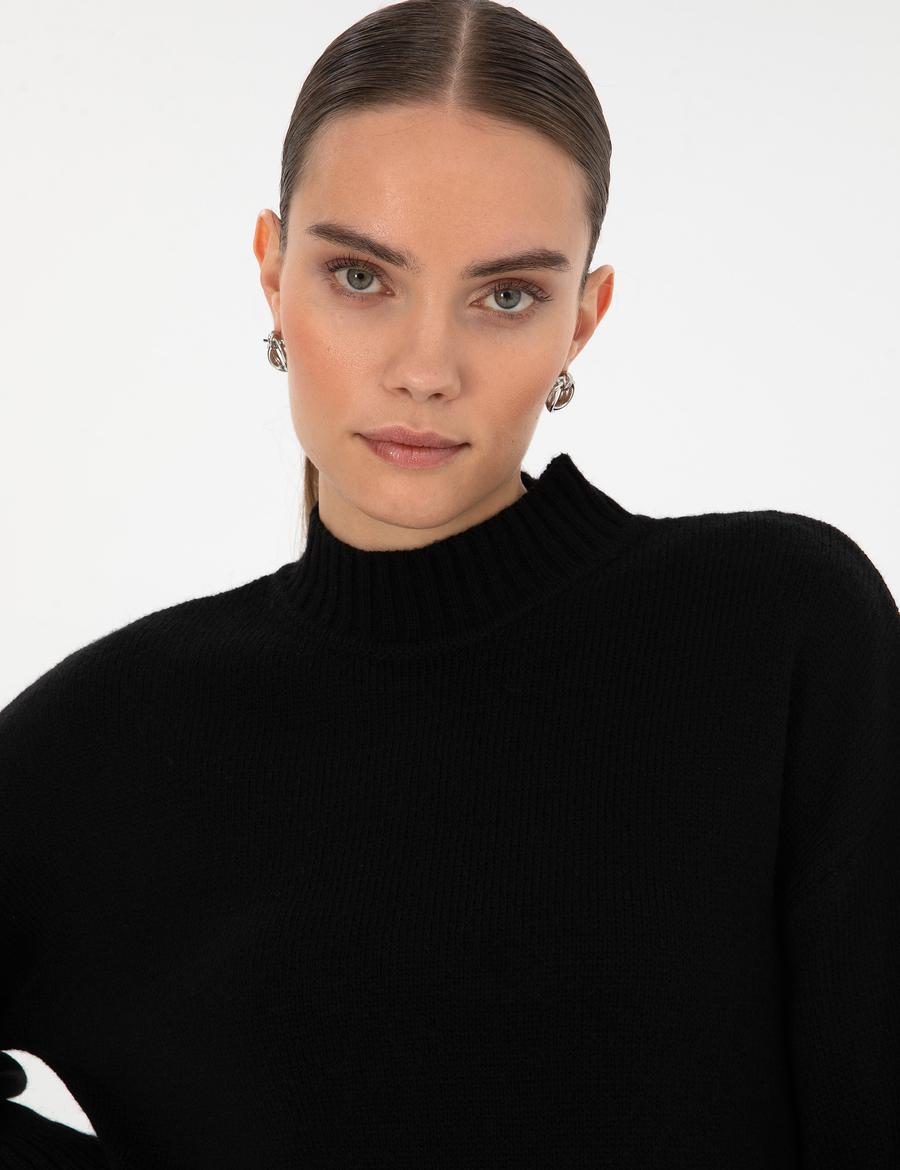 Siyah Comfort Fit Yarım Balıkçı Kazak