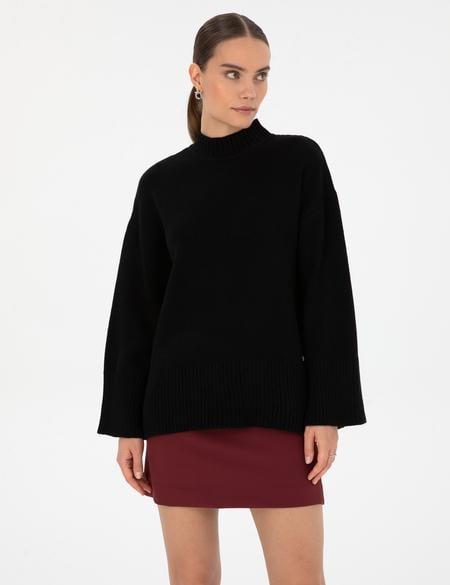 Siyah Comfort Fit Yarım Balıkçı Kazak - 50310958029