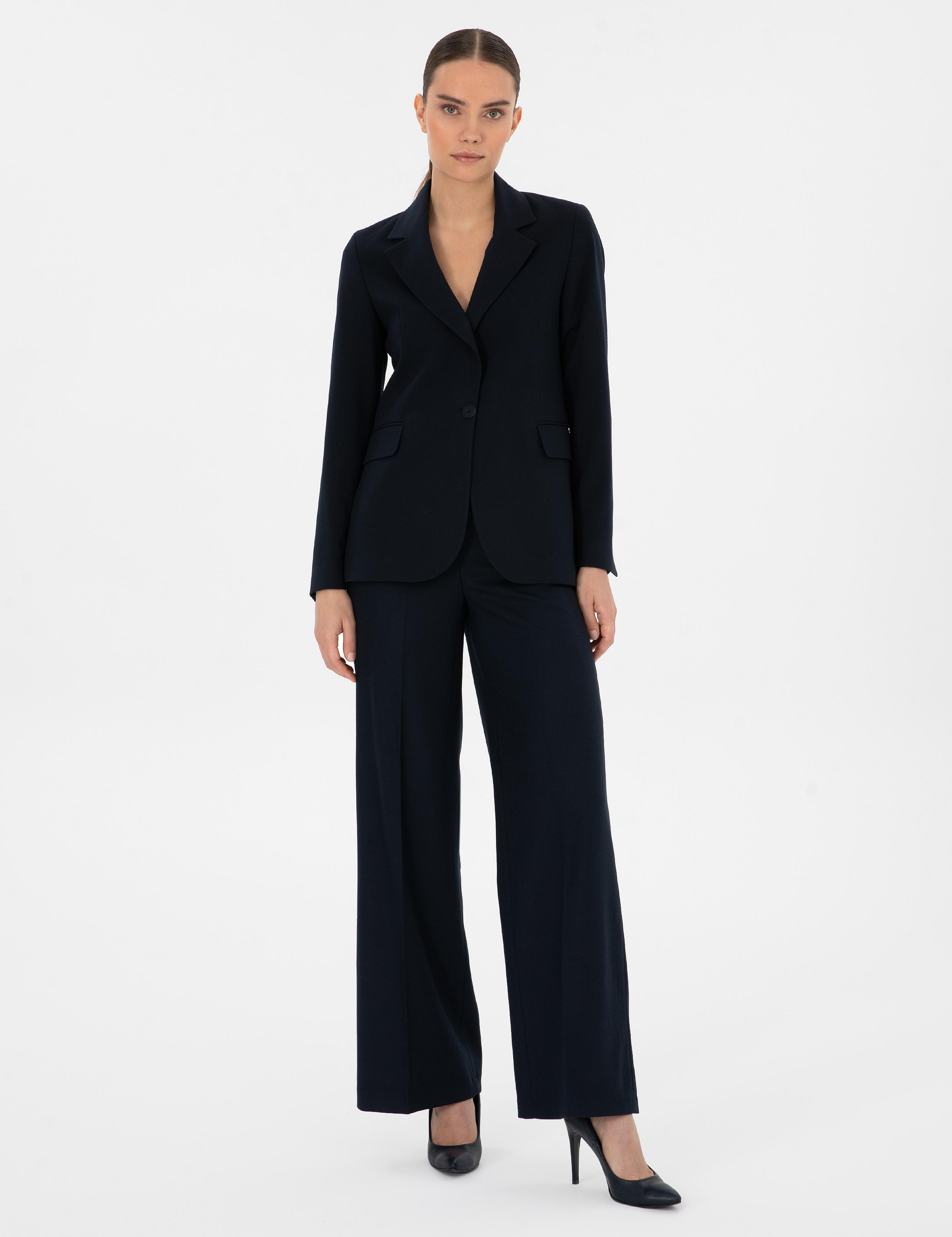 Lacivert Palazzo Kumaş Pantolon