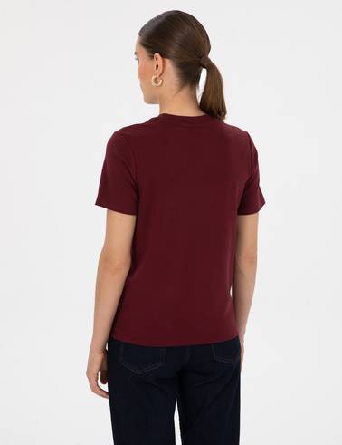 Vişne Regular Fit Bisiklet Yaka Basic Tişört