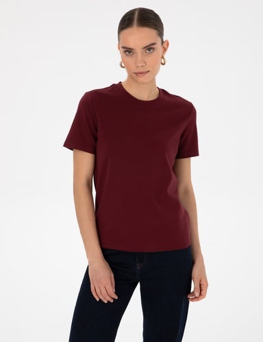 Vişne Regular Fit Bisiklet Yaka Basic Tişört