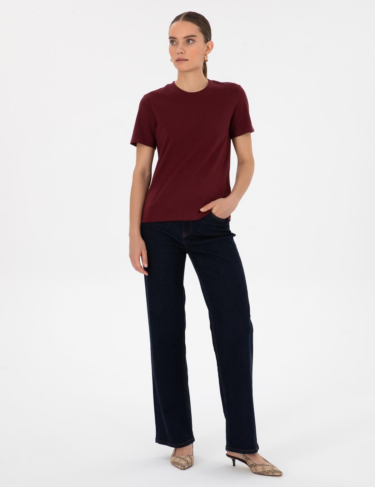 Vişne Regular Fit Basic Tişört - 50310543045