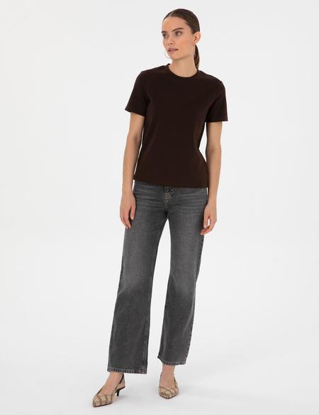 Kahverengi Regular Fit Basic Tişört - 50310543032