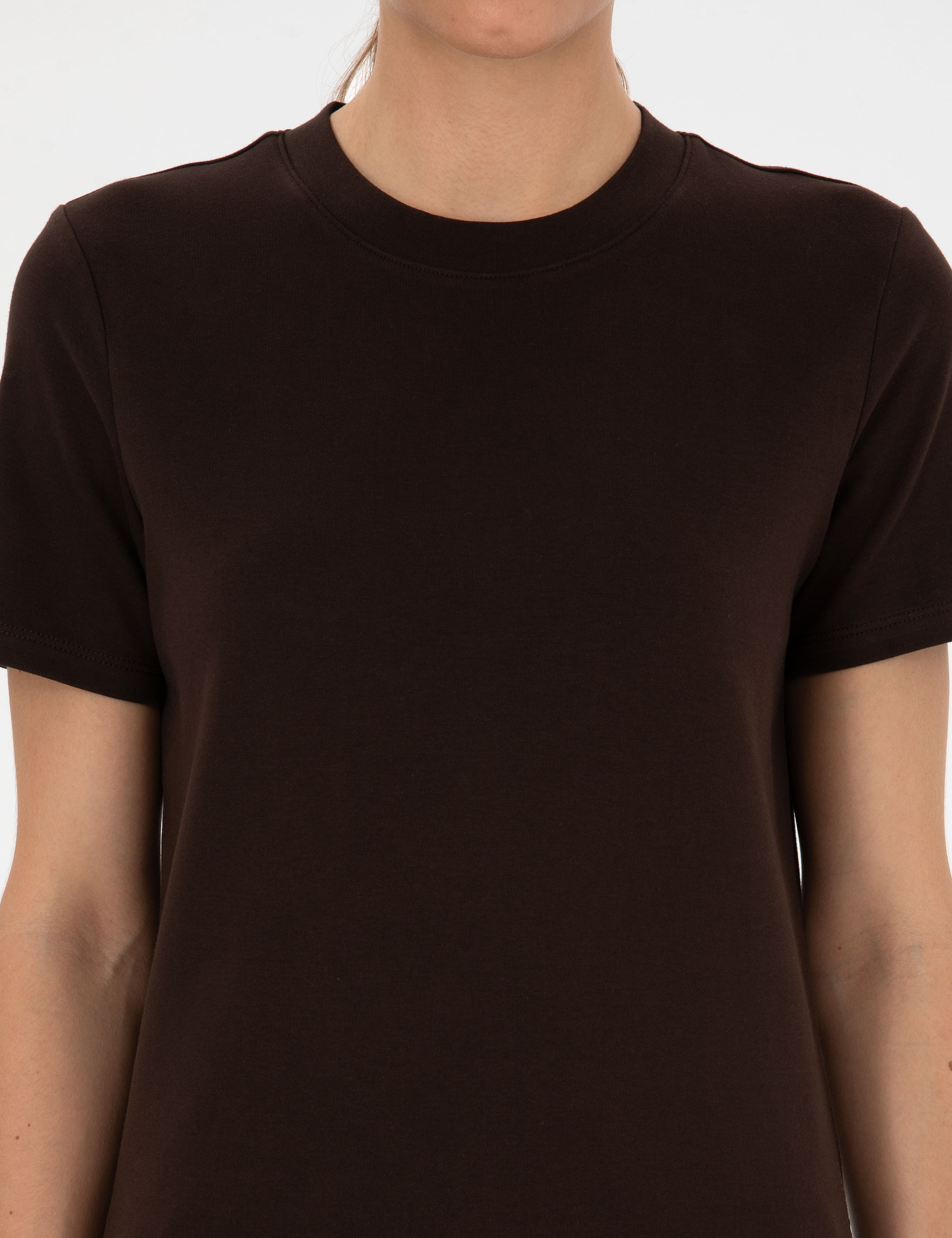 Kahverengi Regular Fit Bisiklet Yaka Basic Tişört - Image 6