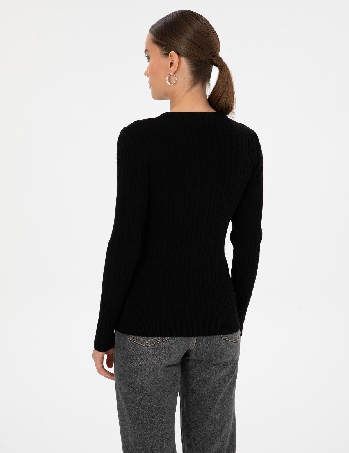 Siyah Slim Fit Bisiklet Yaka Basic Kazak - 50317072021