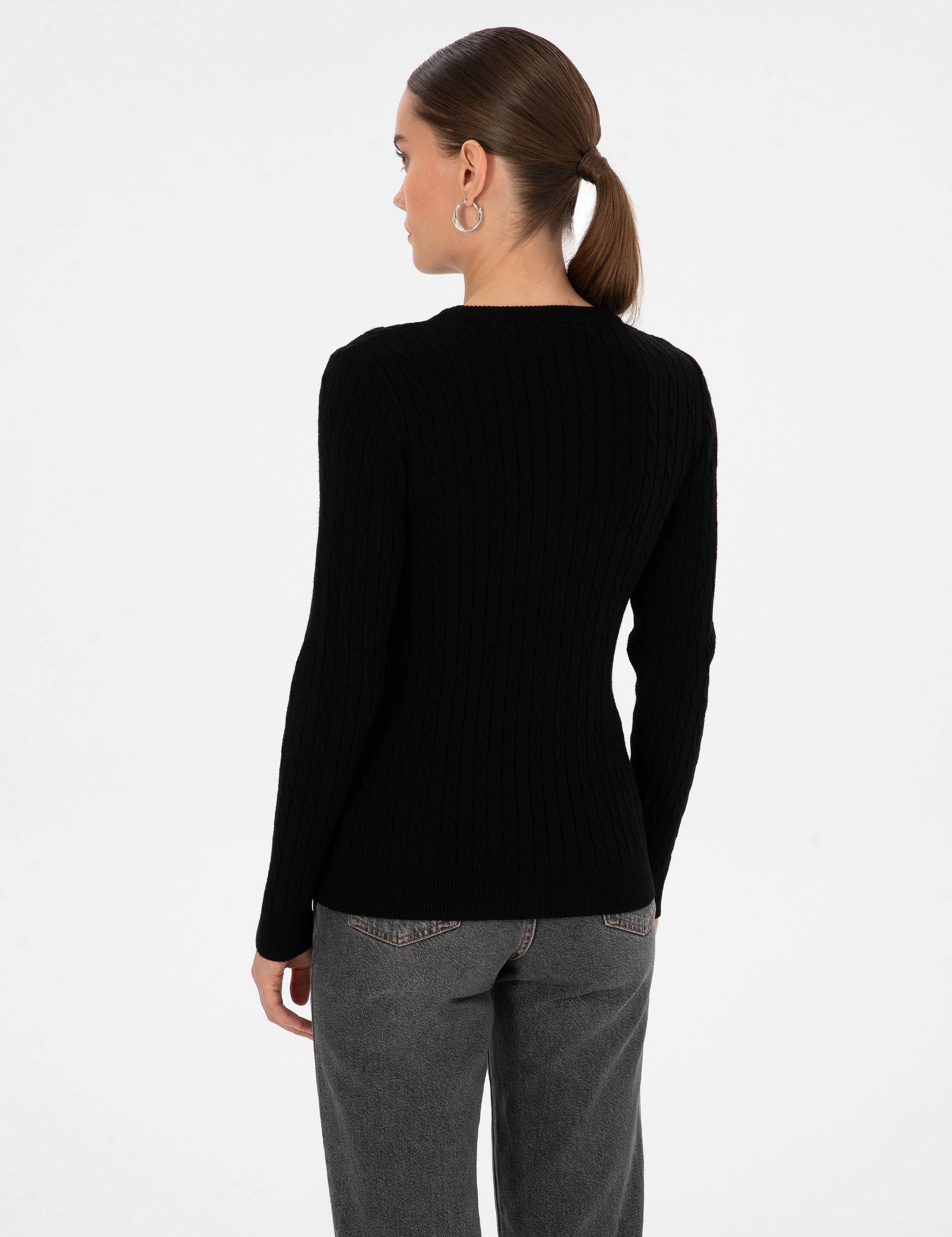 Siyah Slim Fit Bisiklet Yaka Basic Kazak