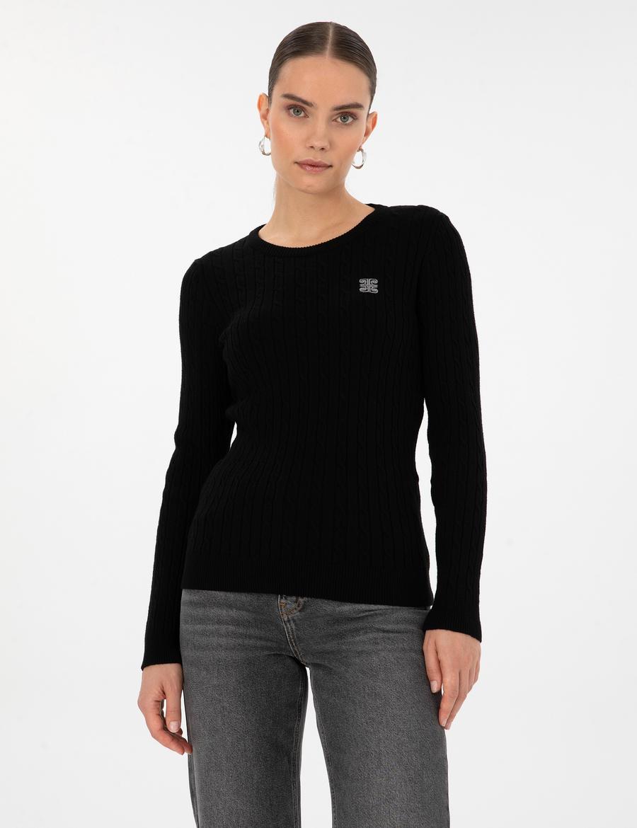 Siyah Slim Fit Bisiklet Yaka Basic Kazak