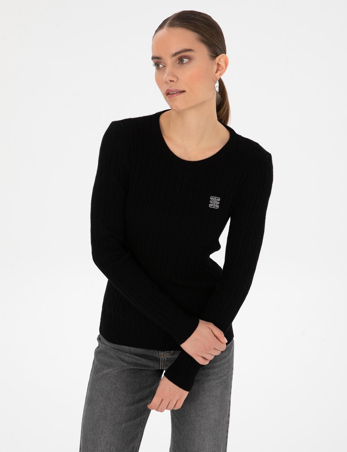 Siyah Slim Fit Bisiklet Yaka Basic Kazak - 50317072021