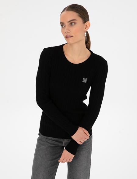 Siyah Slim Fit Bisiklet Yaka Basic Kazak - 50317072021