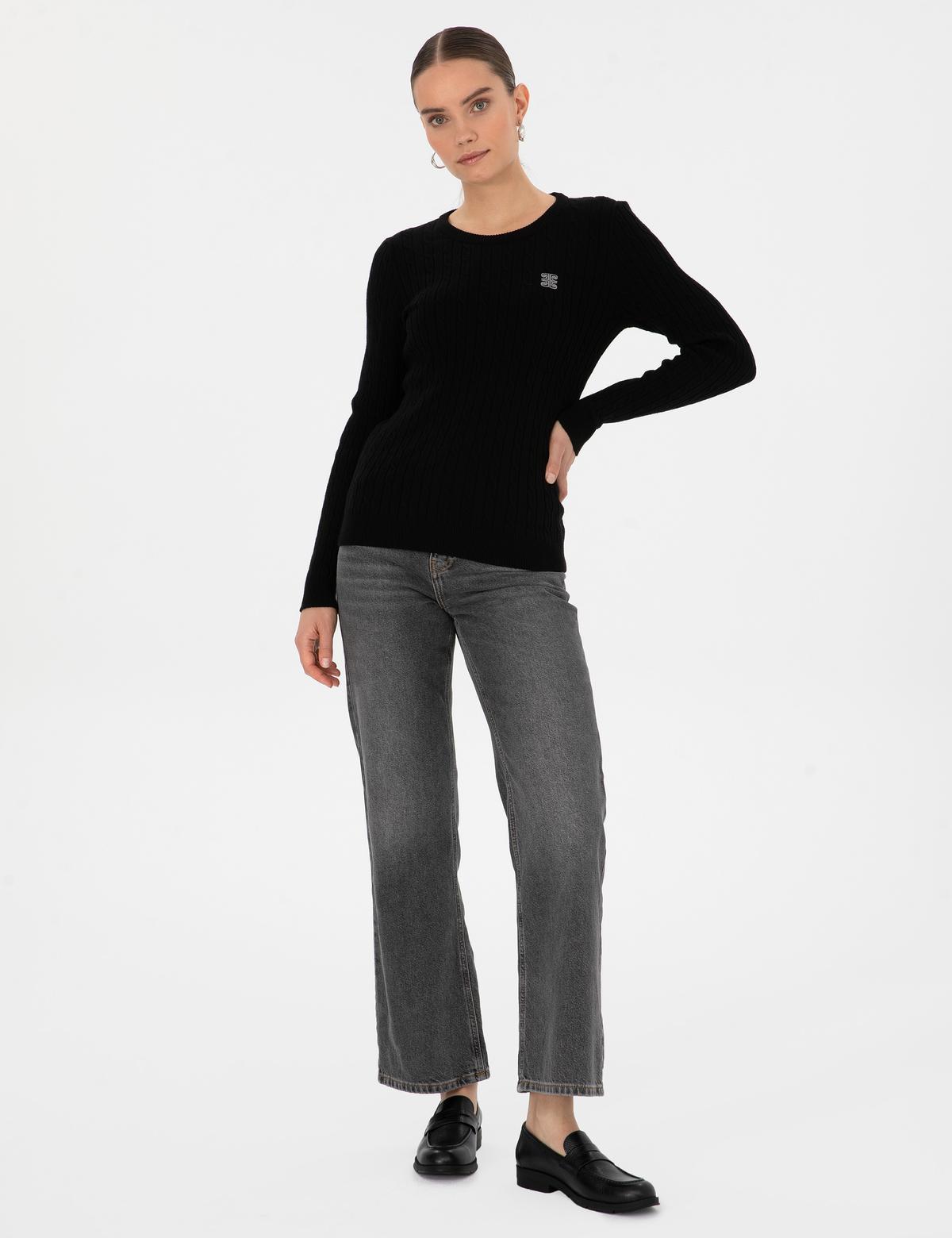 Siyah Slim Fit Bisiklet Yaka Basic Kazak - 50317072021