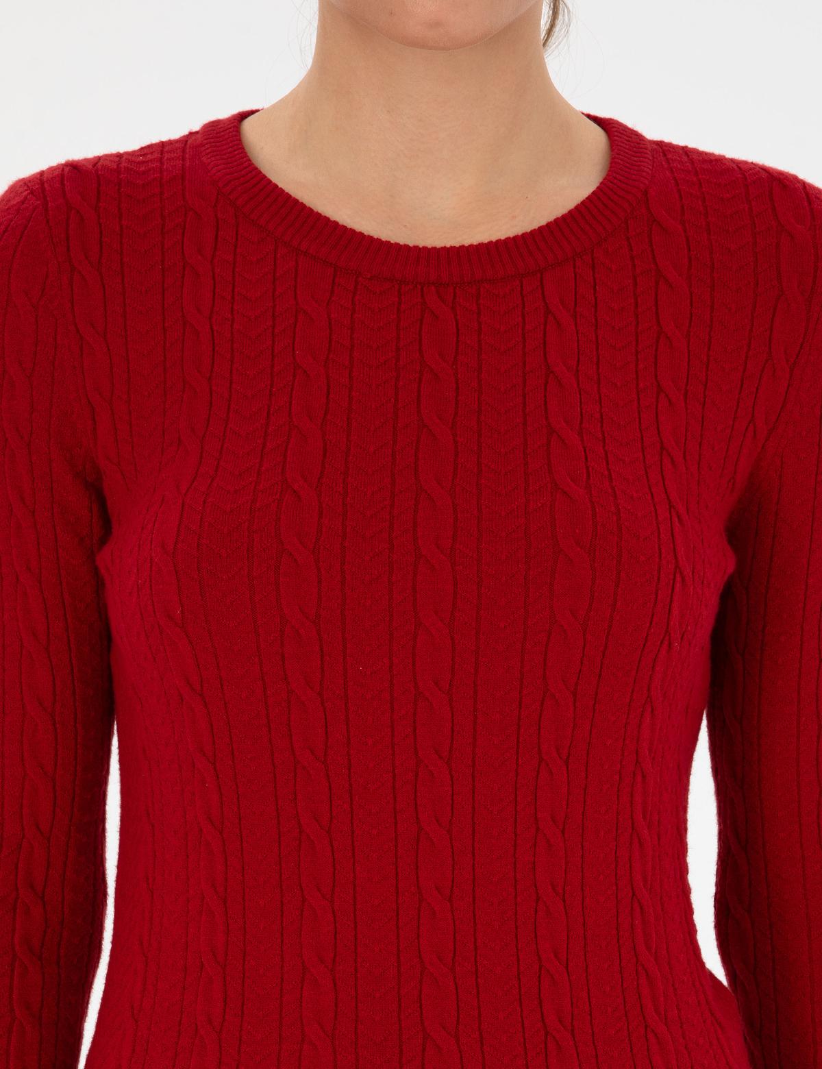 Kırmızı Ex. Slim Fit Örgü Desenli Kazak - 50316334006