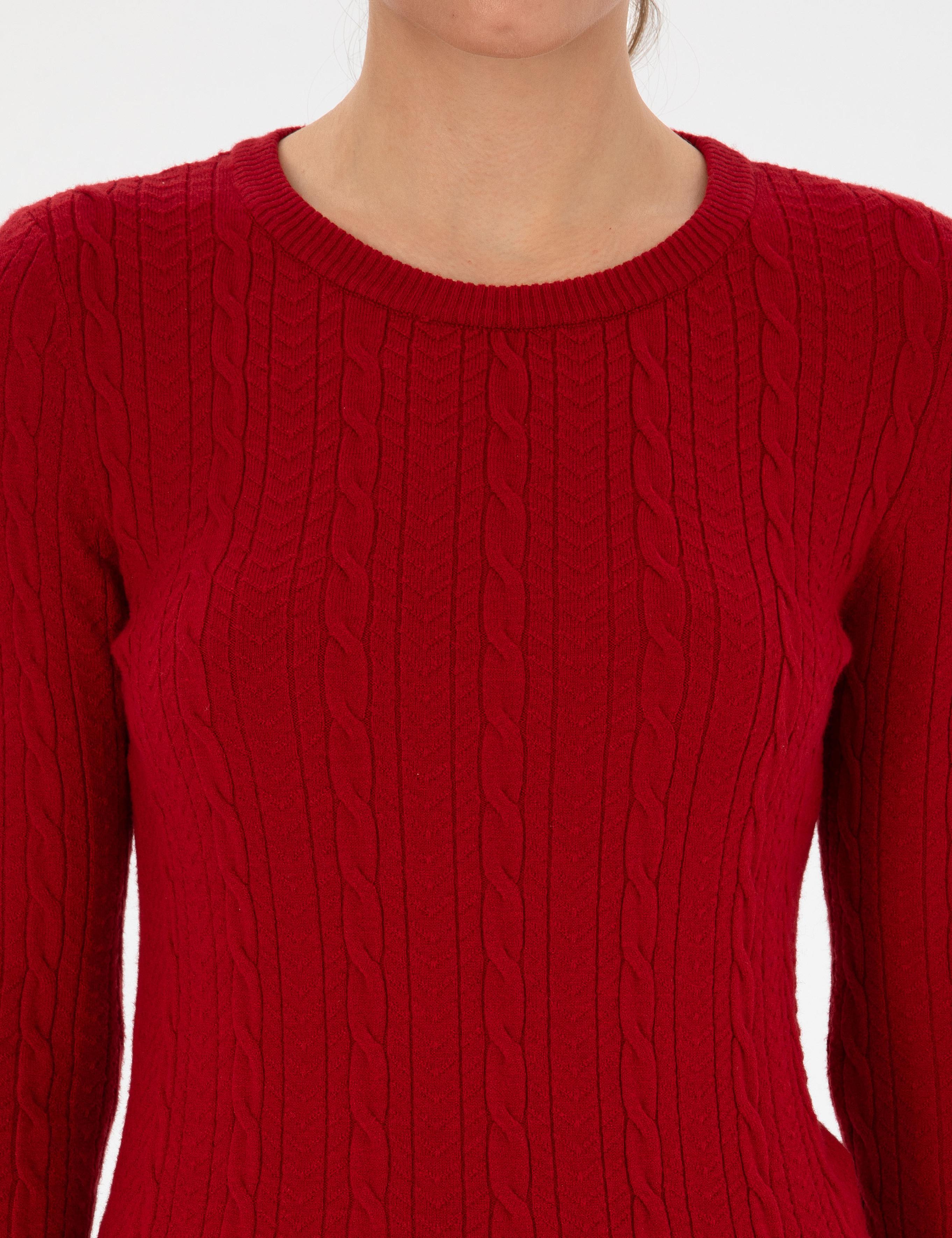 Kırmızı Ex. Slim Fit Örgü Desenli Kazak