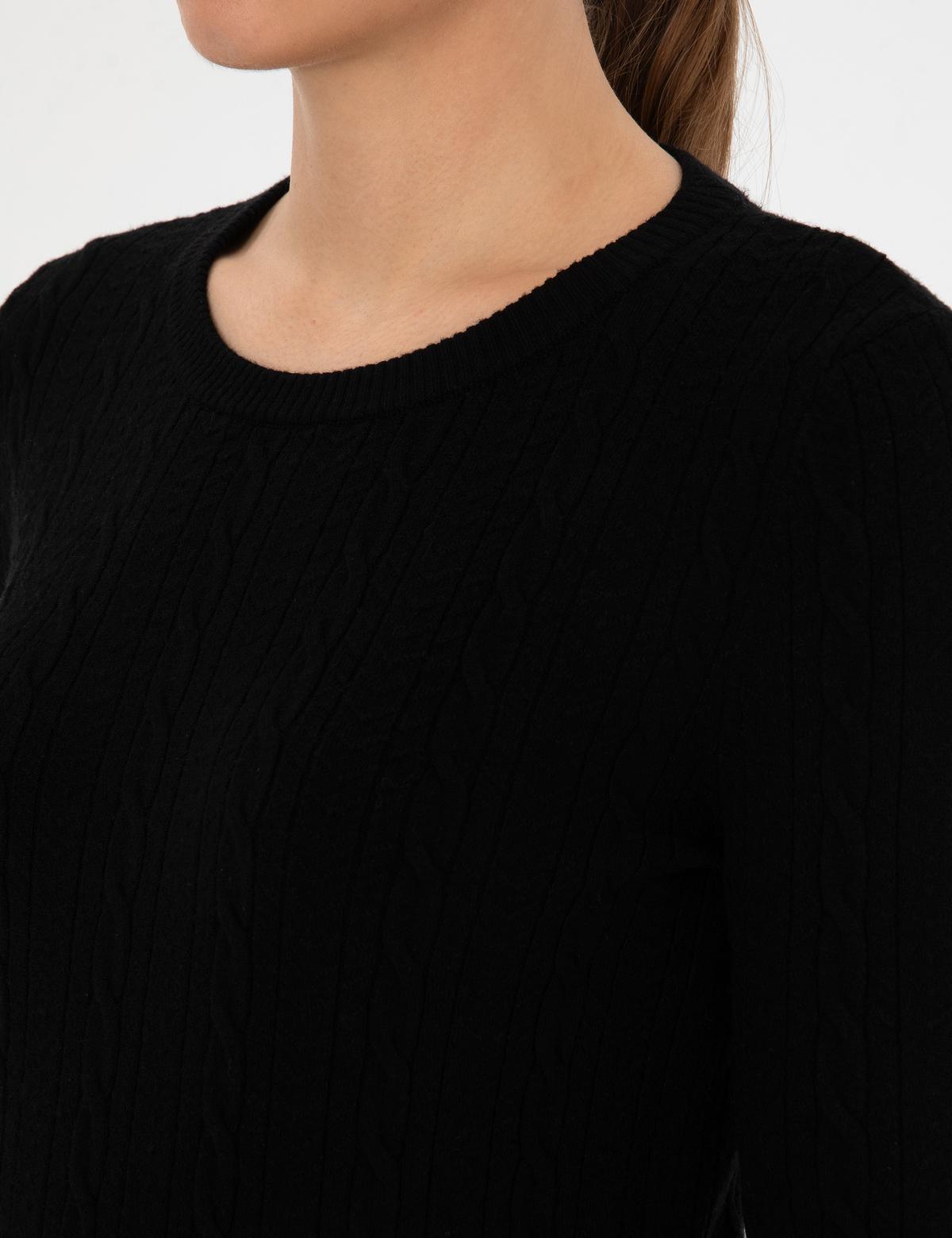 Siyah Ex. Slim Fit Örgü Desenli Kazak - 50316334035