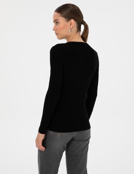 Siyah Ex. Slim Fit Örgü Desenli Kazak - 50316334035