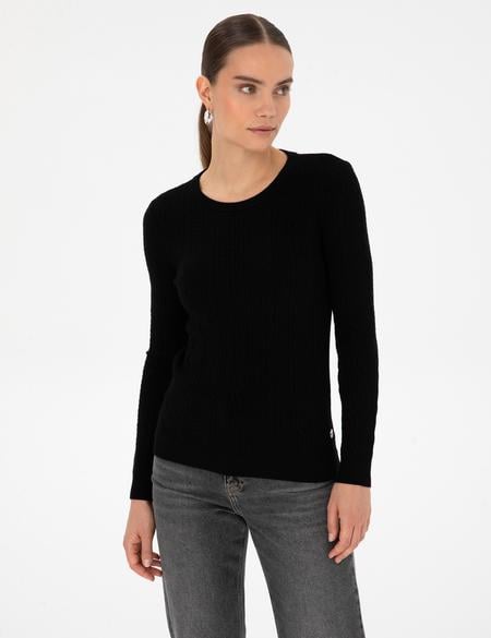 Siyah Ex. Slim Fit Örgü Desenli Kazak - 50316334035