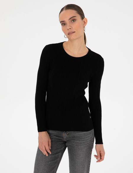 Siyah Ex. Slim Fit Örgü Desenli Kazak - 50316334035